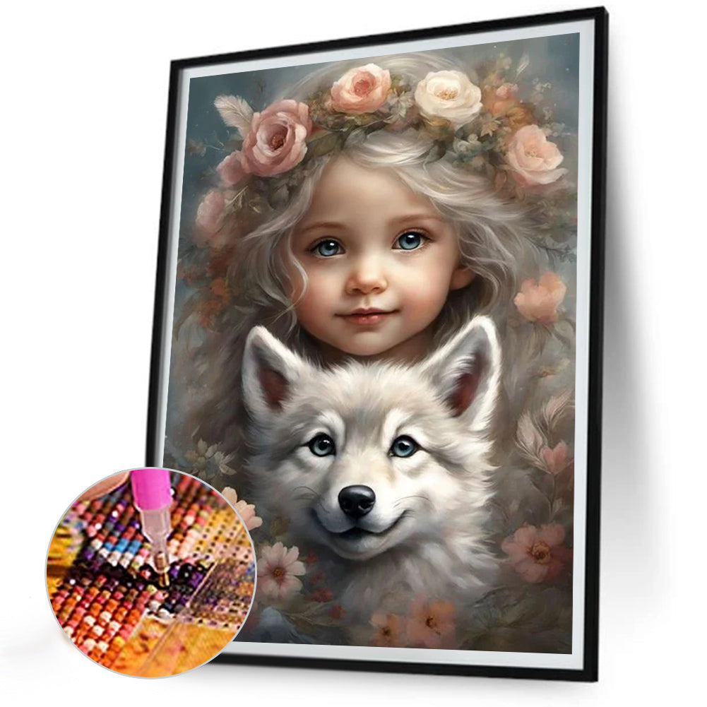 Cute Pet Girl - Full Round Drill Diamond Painting 30*40CM