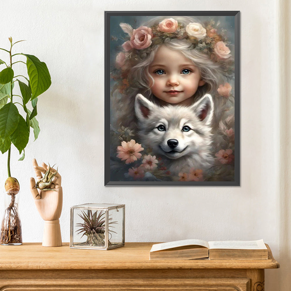 Cute Pet Girl - Full Round Drill Diamond Painting 30*40CM