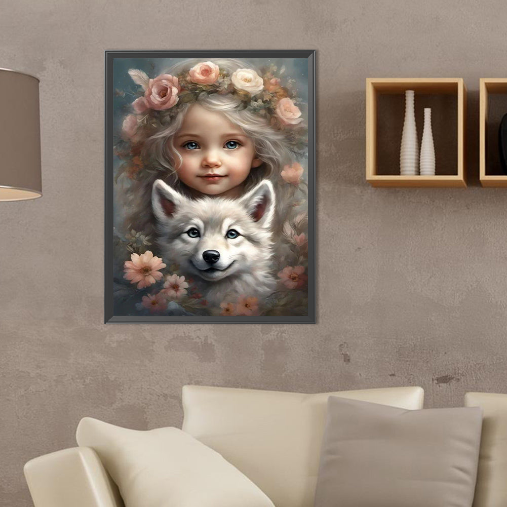 Cute Pet Girl - Full Round Drill Diamond Painting 30*40CM