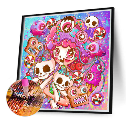 Pink Hair Girl - Full Round Drill Diamond Painting 40*40CM