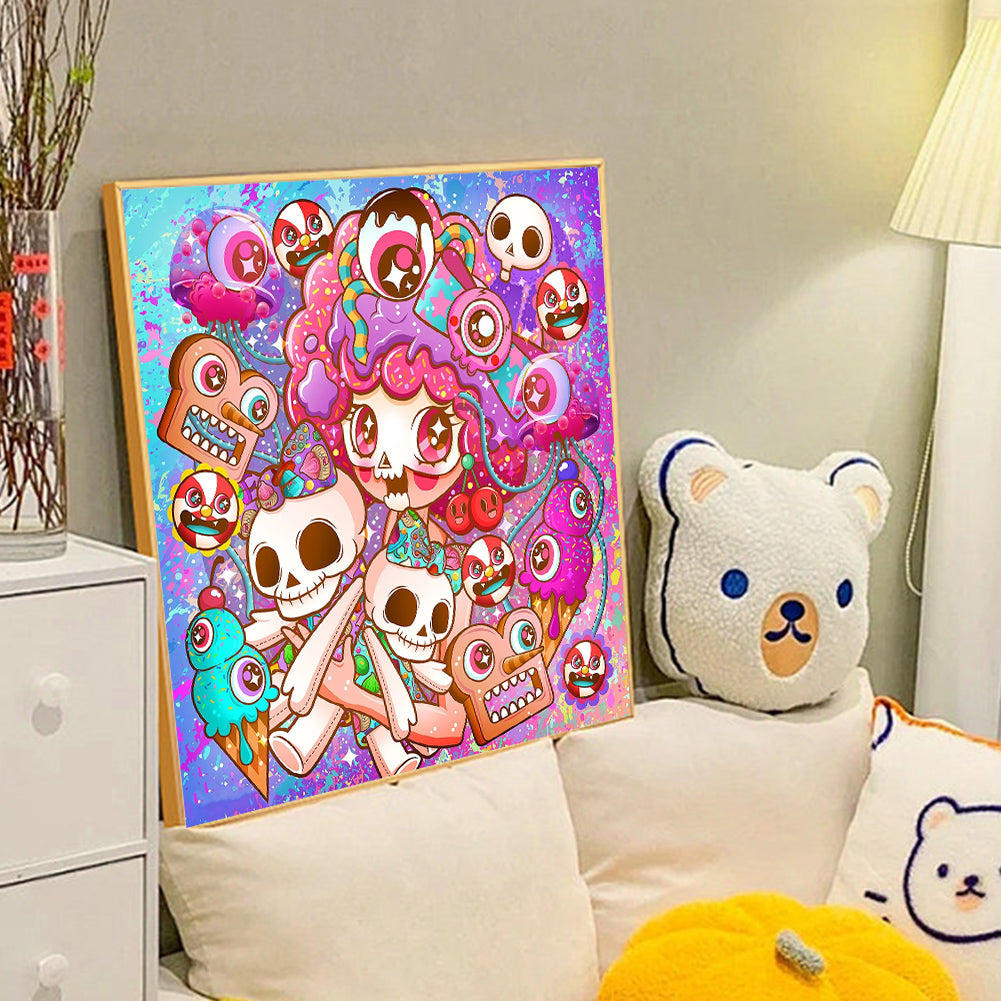 Pink Hair Girl - Full Round Drill Diamond Painting 40*40CM