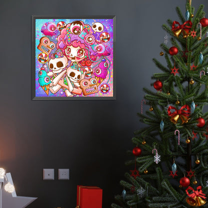 Pink Hair Girl - Full Round Drill Diamond Painting 40*40CM