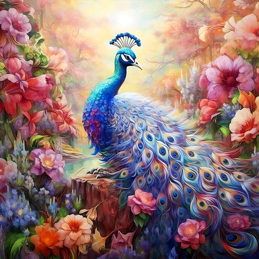 Flower Peacock - Full Round Drill Diamond Painting 30*30CM