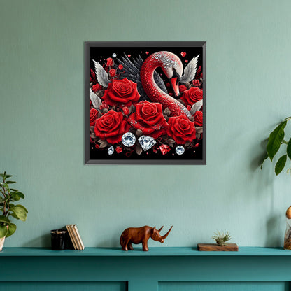 Swan And Red Rose - Full Round Drill Diamond Painting 30*30CM