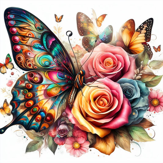 Butterflies And Roses - Full Round Drill Diamond Painting 30*30CM