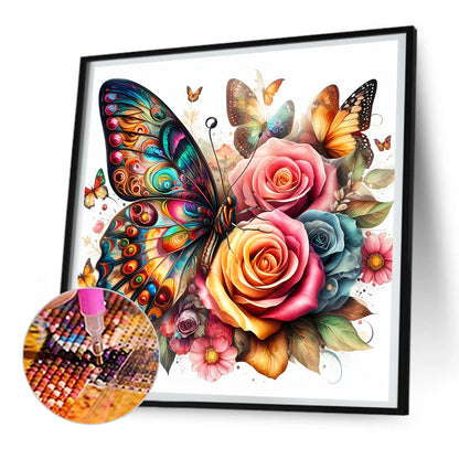 Butterflies And Roses - Full Round Drill Diamond Painting 30*30CM