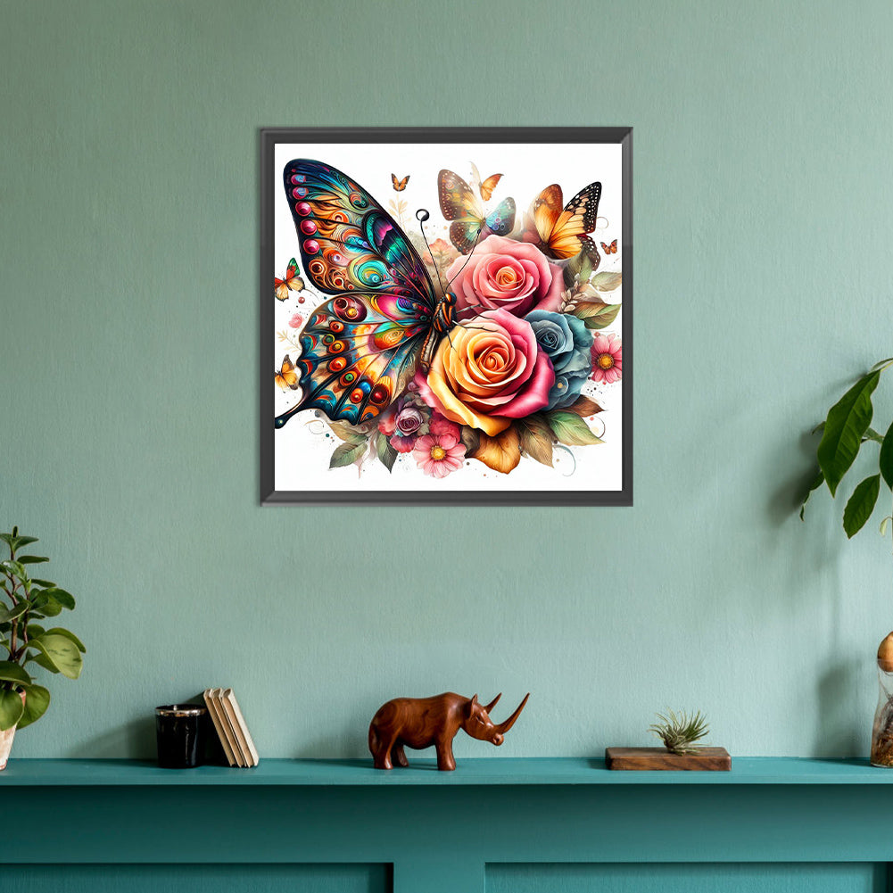 Butterflies And Roses - Full Round Drill Diamond Painting 30*30CM