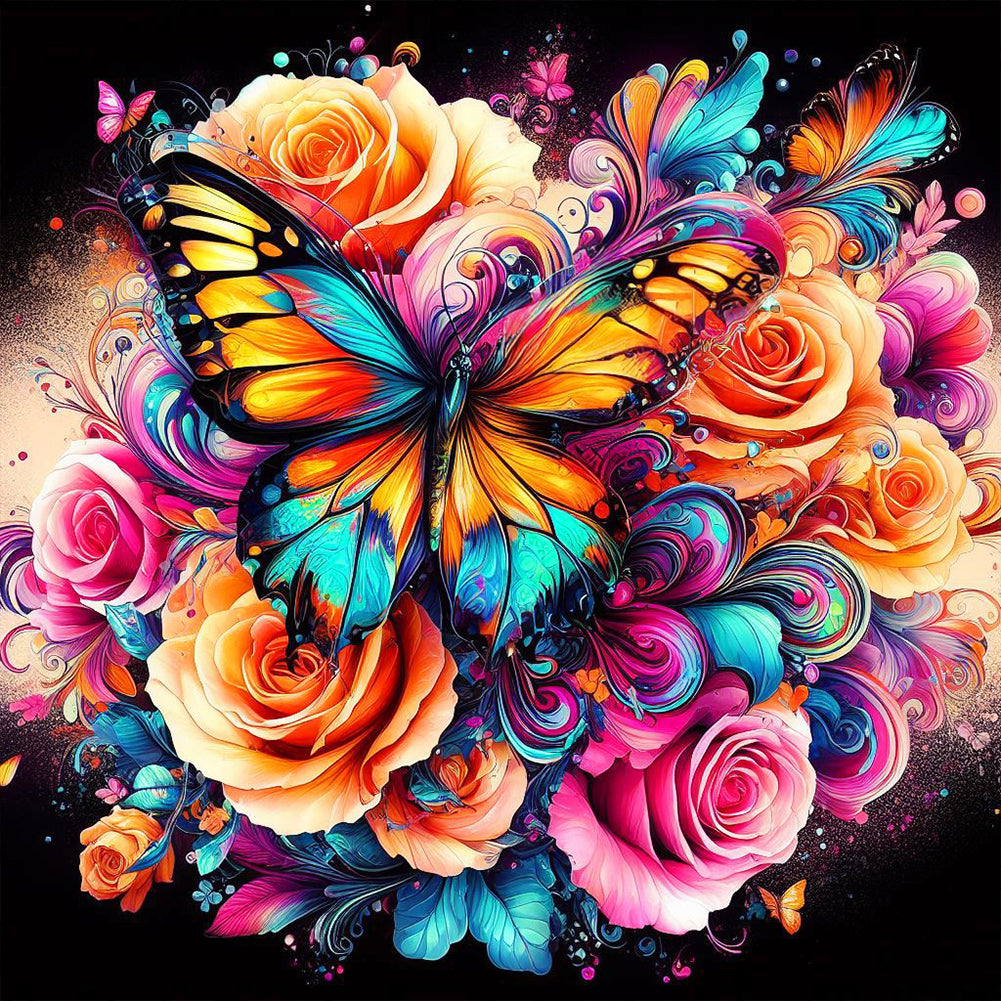 Flower Butterfly - Full Round Drill Diamond Painting 30*30CM