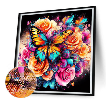 Flower Butterfly - Full Round Drill Diamond Painting 30*30CM