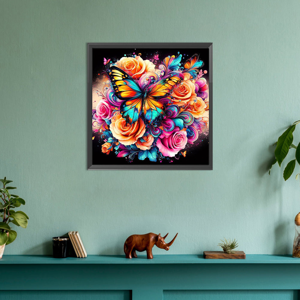 Flower Butterfly - Full Round Drill Diamond Painting 30*30CM