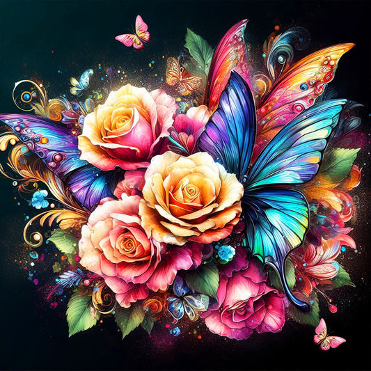 Flowers And Butterflies - Full Round Drill Diamond Painting 30*30CM