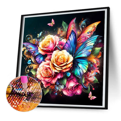 Flowers And Butterflies - Full Round Drill Diamond Painting 30*30CM