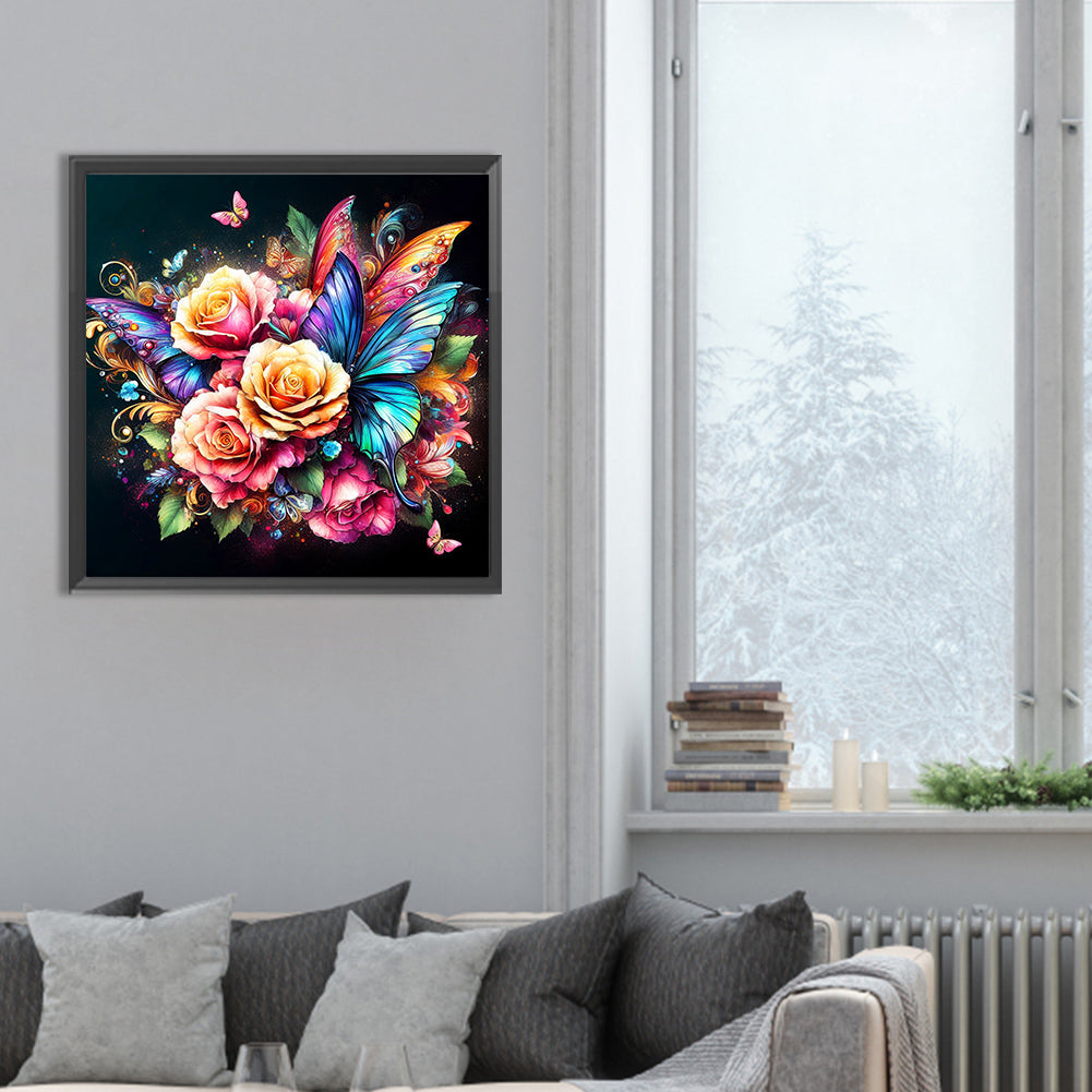 Flowers And Butterflies - Full Round Drill Diamond Painting 30*30CM