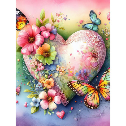Love Hearts And Flowers Butterflies - Full Round Drill Diamond Painting 30*40CM
