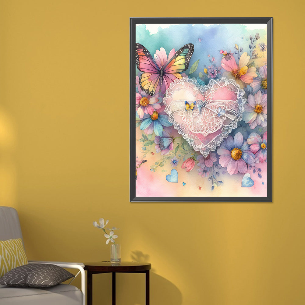 Hearts And Butterflies - Full Round Drill Diamond Painting 50*60CM
