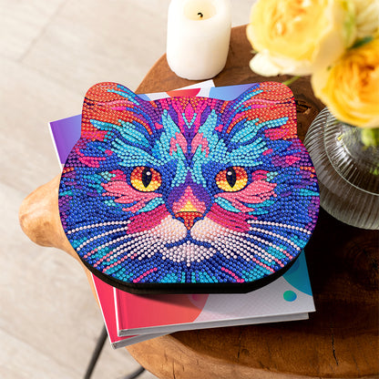 Wood Diamond Painting Jewelry Box Kit for Rings Necklace Organizer (Cat Head)