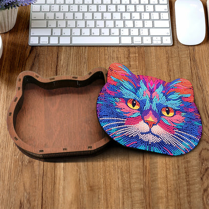 Wood Diamond Painting Jewelry Box Kit for Rings Necklace Organizer (Cat Head)