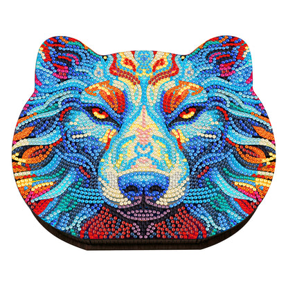 Wood Diamond Painting Jewelry Box Kit for Rings Necklace Organizer (Wolf Head)
