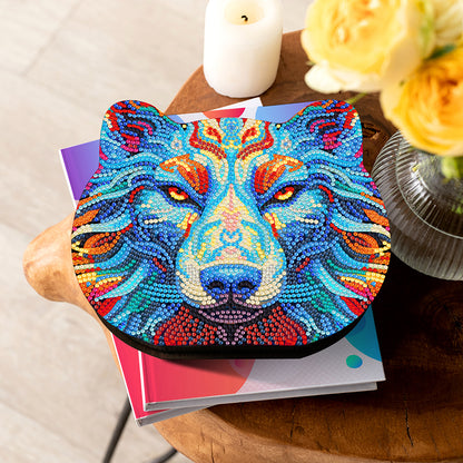 Wood Diamond Painting Jewelry Box Kit for Rings Necklace Organizer (Wolf Head)