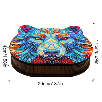 Wood Diamond Painting Jewelry Box Kit for Rings Necklace Organizer (Wolf Head)