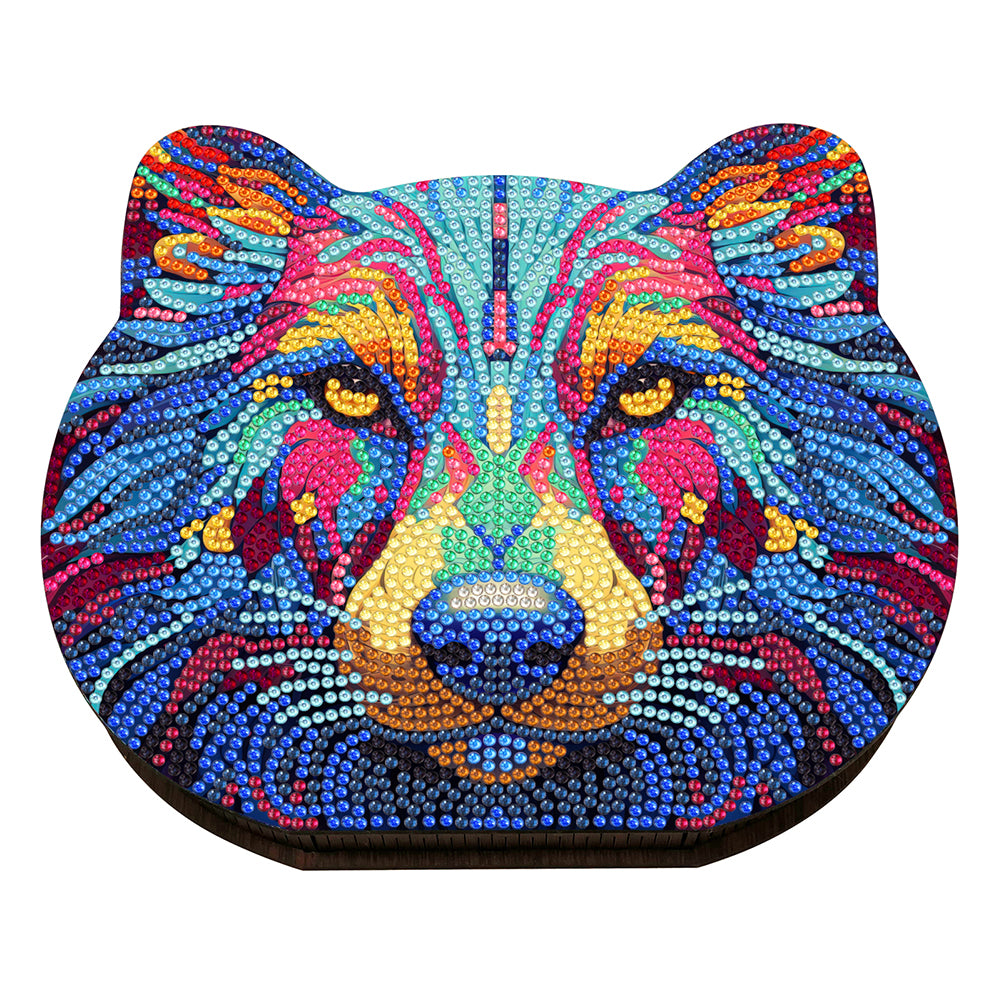 Wood Diamond Painting Jewelry Box Kit for Rings Necklace Organizer (Wolf Head)