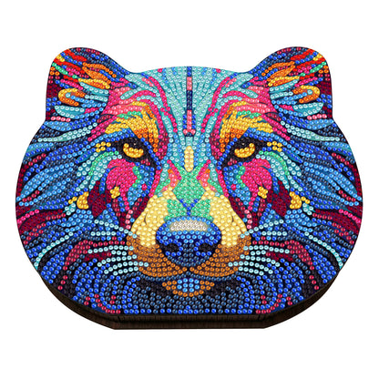 Wood Diamond Painting Jewelry Box Kit for Rings Necklace Organizer (Wolf Head)