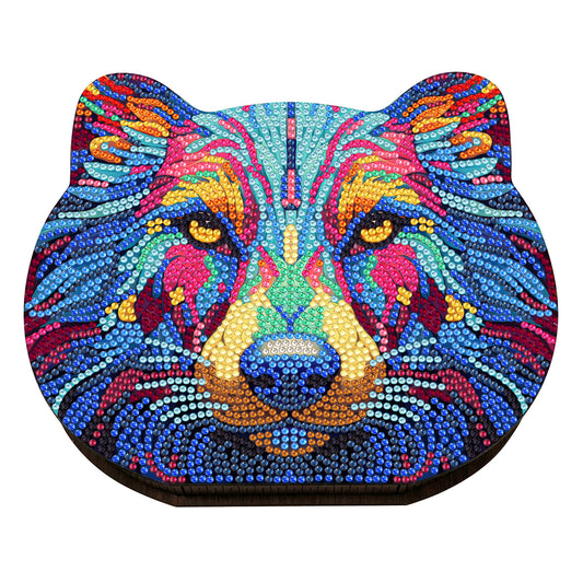 Wood Diamond Painting Jewelry Box Kit for Rings Necklace Organizer (Wolf Head)