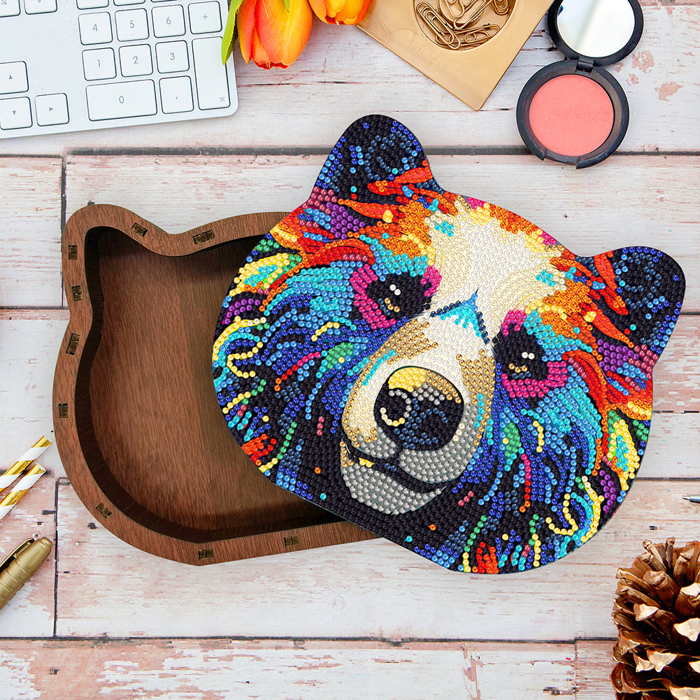 Wood Diamond Painting Jewelry Box Kit for Rings Necklace Organizer (Bear Head)