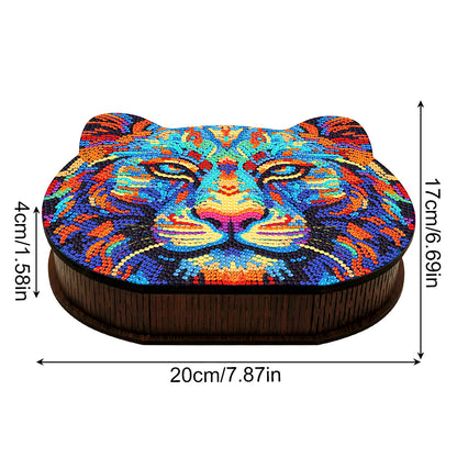 Wood Diamond Painting Jewelry Box Kit for Rings Necklace Organizer (Tiger Head