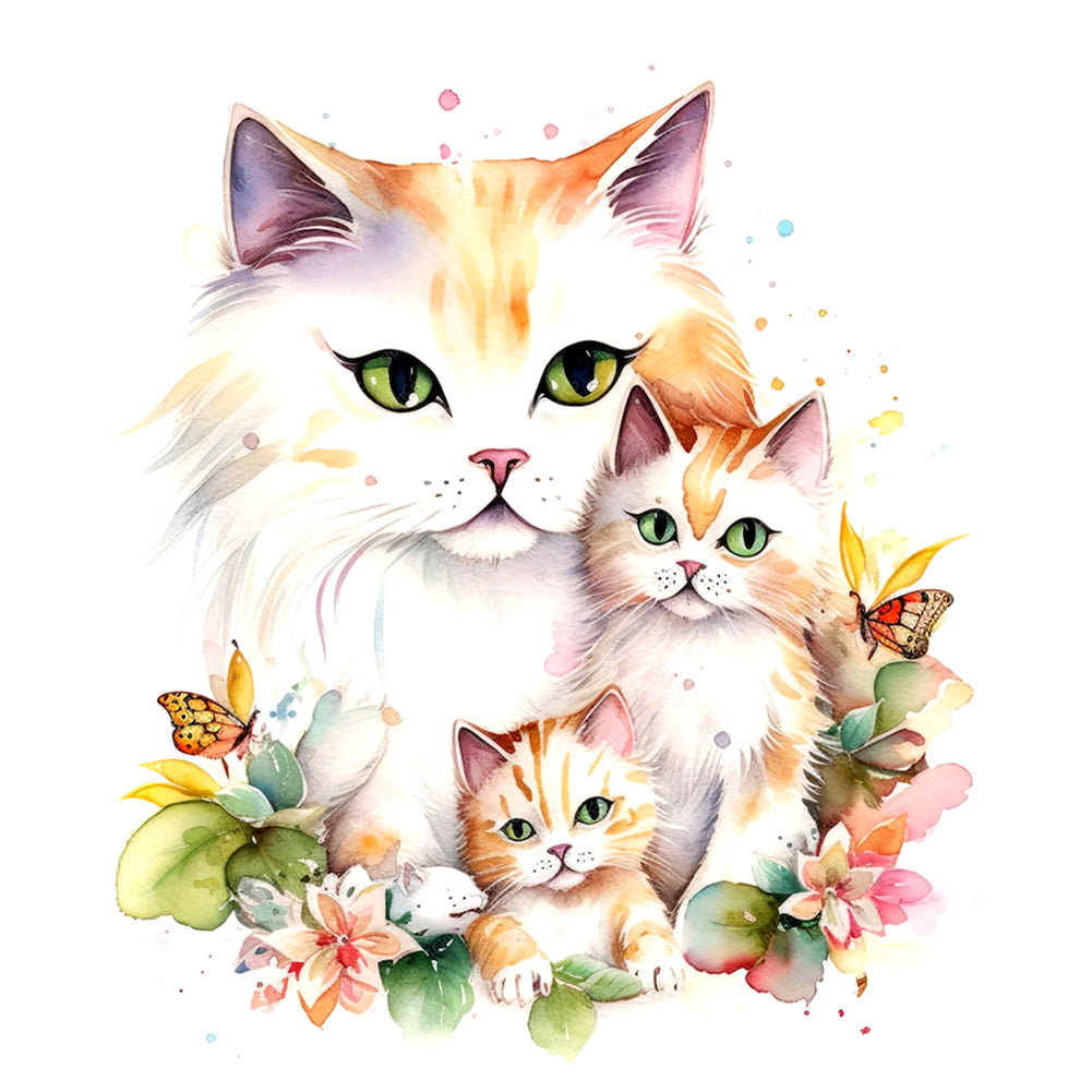 Cat Family - Full Round Drill Diamond Painting 30*30CM