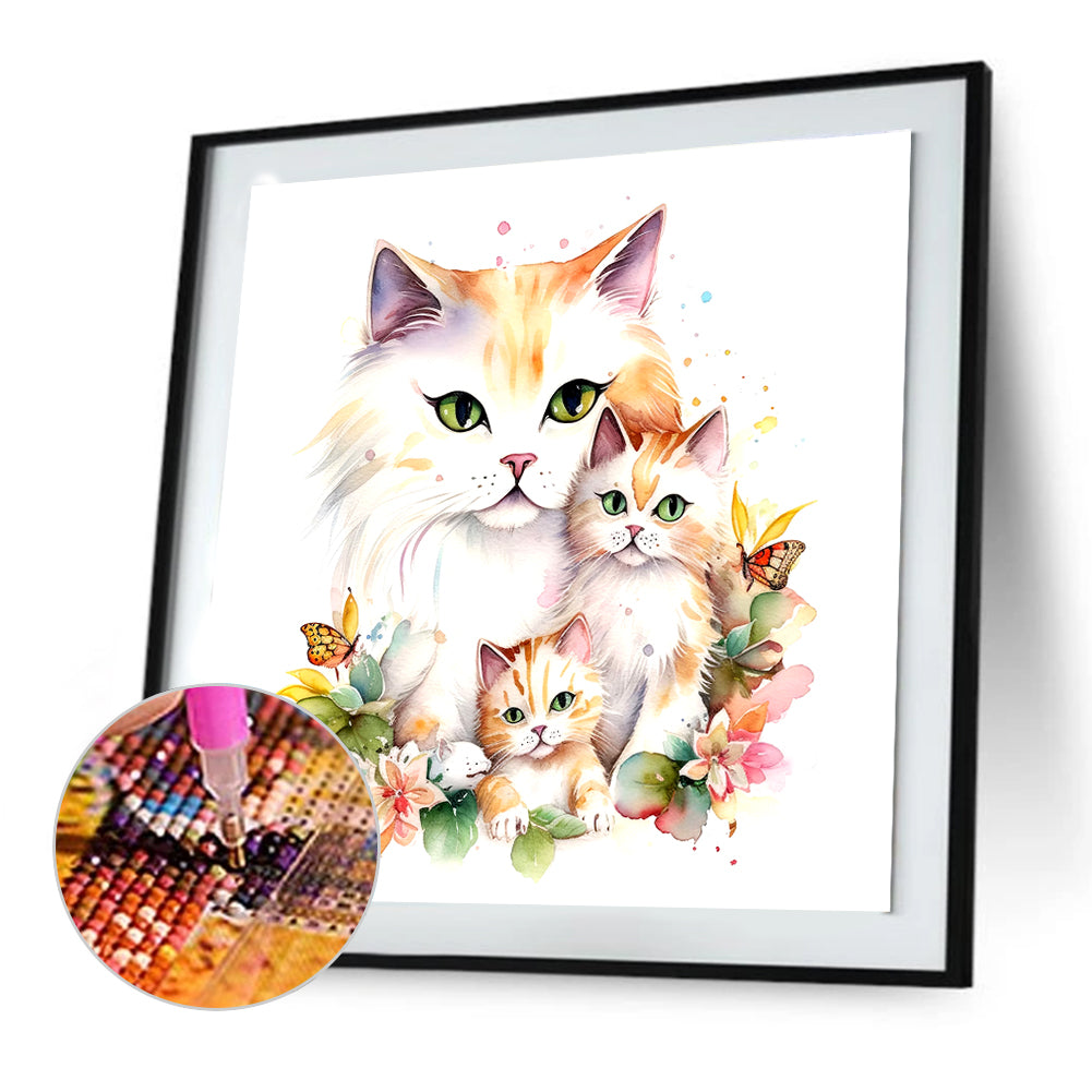 Cat Family - Full Round Drill Diamond Painting 30*30CM