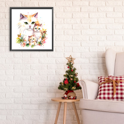 Cat Family - Full Round Drill Diamond Painting 30*30CM