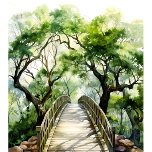 Oak Bridge Spring Forest - Full Round Drill Diamond Painting 40*45CM