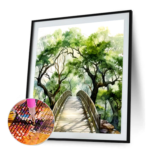 Oak Bridge Spring Forest - Full Round Drill Diamond Painting 40*45CM