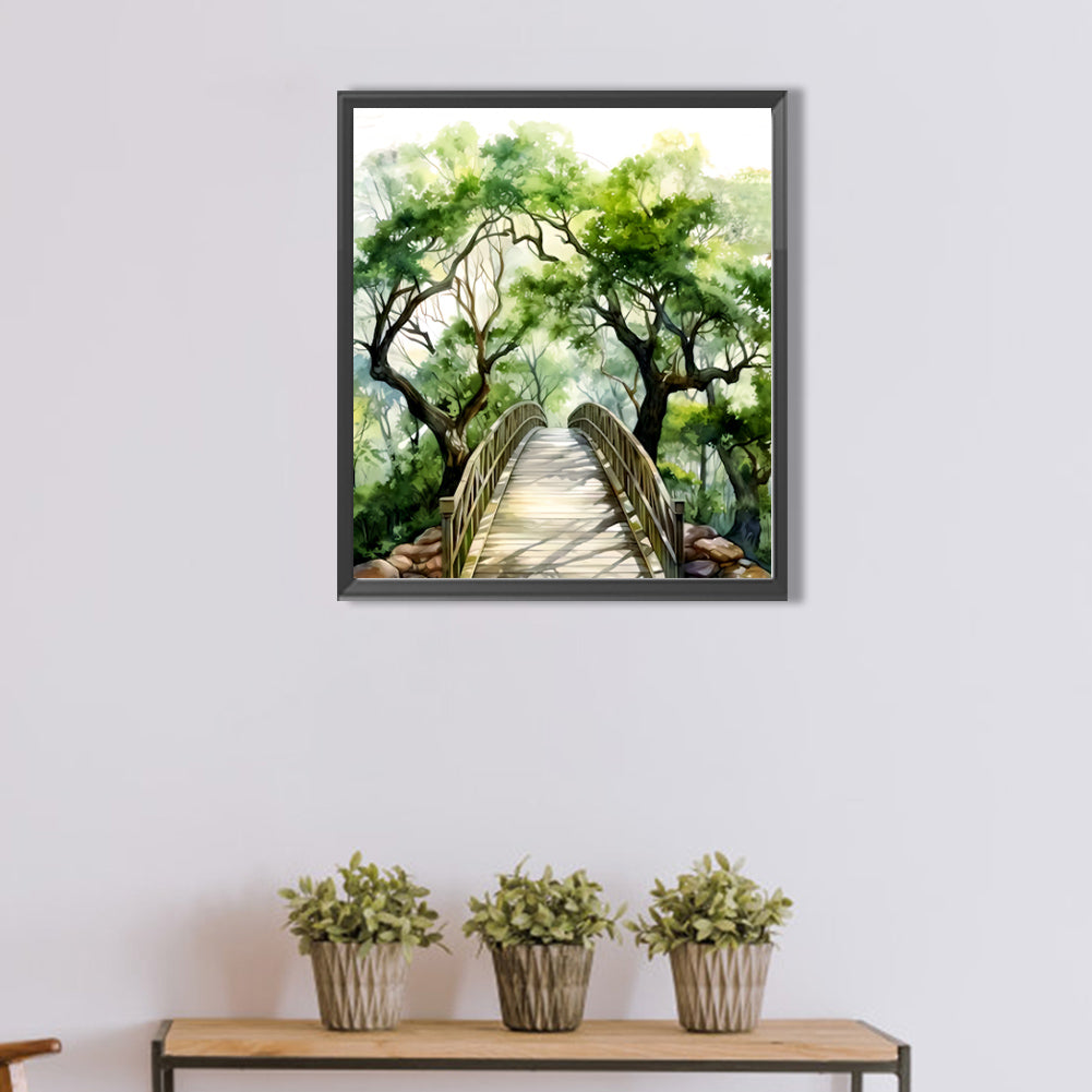 Oak Bridge Spring Forest - Full Round Drill Diamond Painting 40*45CM
