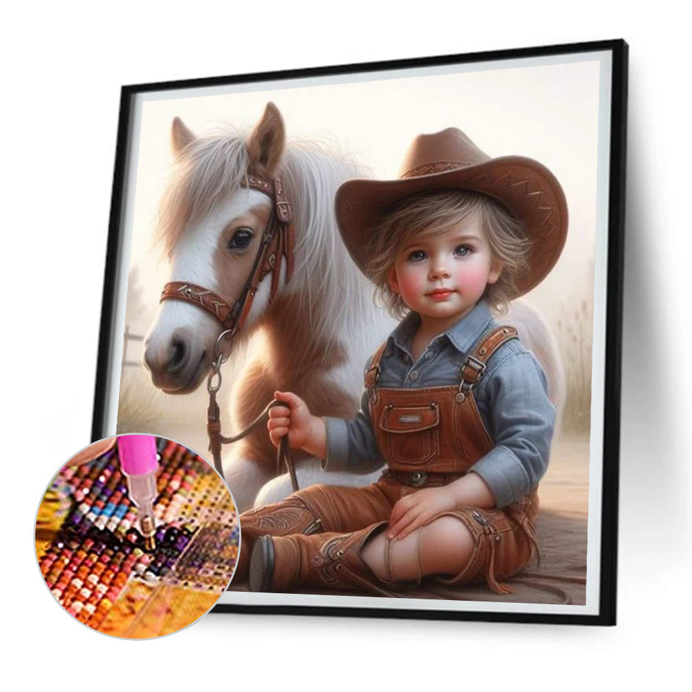 Cowgirl With Horse - Full Round Drill Diamond Painting 30*30CM