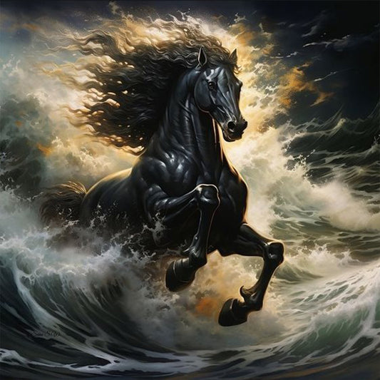 Dark Horse In The Waves - Full Round Drill Diamond Painting 30*30CM