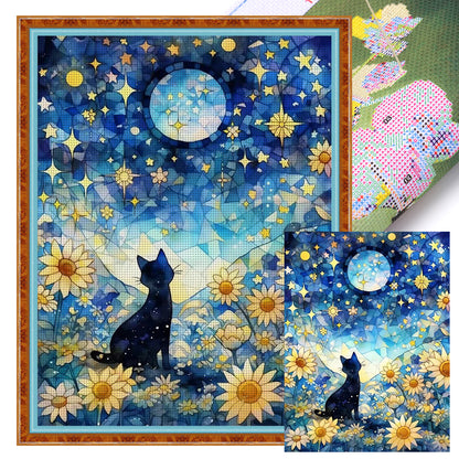 Black Cat In The Sunflower Field Under The Moon - 11CT Stamped Cross Stitch 50*65CM