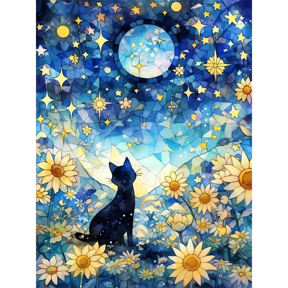 Black Cat In The Sunflower Field Under The Moon - 11CT Stamped Cross Stitch 50*65CM