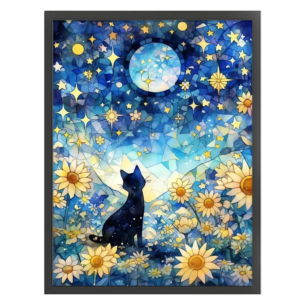 Black Cat In The Sunflower Field Under The Moon - 11CT Stamped Cross Stitch 50*65CM