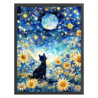 Black Cat In The Sunflower Field Under The Moon - 11CT Stamped Cross Stitch 50*65CM