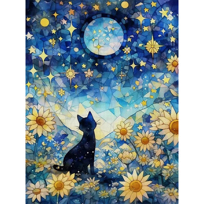 Black Cat In The Sunflower Field Under The Moon - 11CT Stamped Cross Stitch 50*65CM