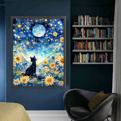 Black Cat In The Sunflower Field Under The Moon - 11CT Stamped Cross Stitch 50*65CM