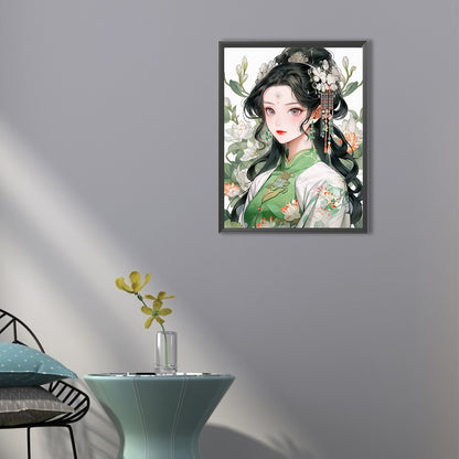 Girl In Green Dress - Full Round Drill Diamond Painting 40*55CM