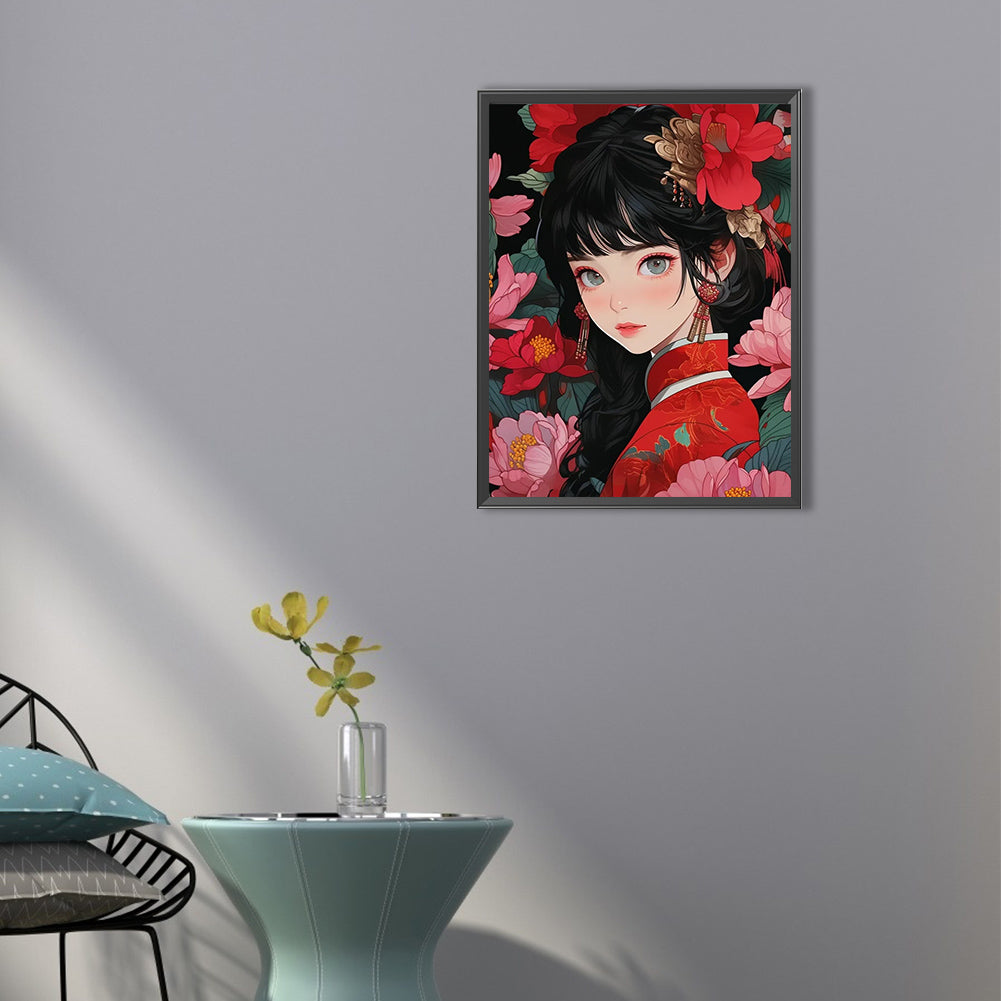 Girl In Red Dress - Full Round Drill Diamond Painting 40*55CM