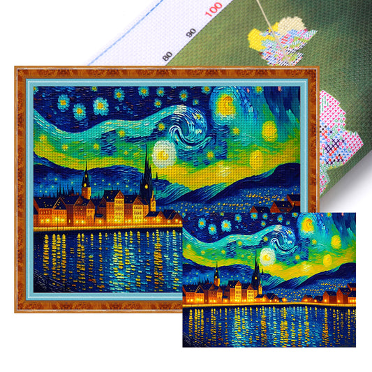 City Under The Moon - 11CT Stamped Cross Stitch 60*50CM
