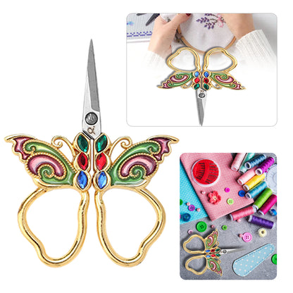 Vintage Butterfly Shape Embroidery Craft Scissors 10.9x5.9cm (Gold Purple Green)