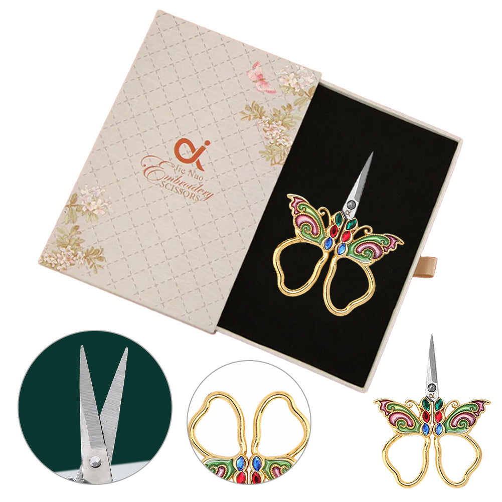 Vintage Butterfly Shape Embroidery Craft Scissors 10.9x5.9cm (Gold Purple Green)