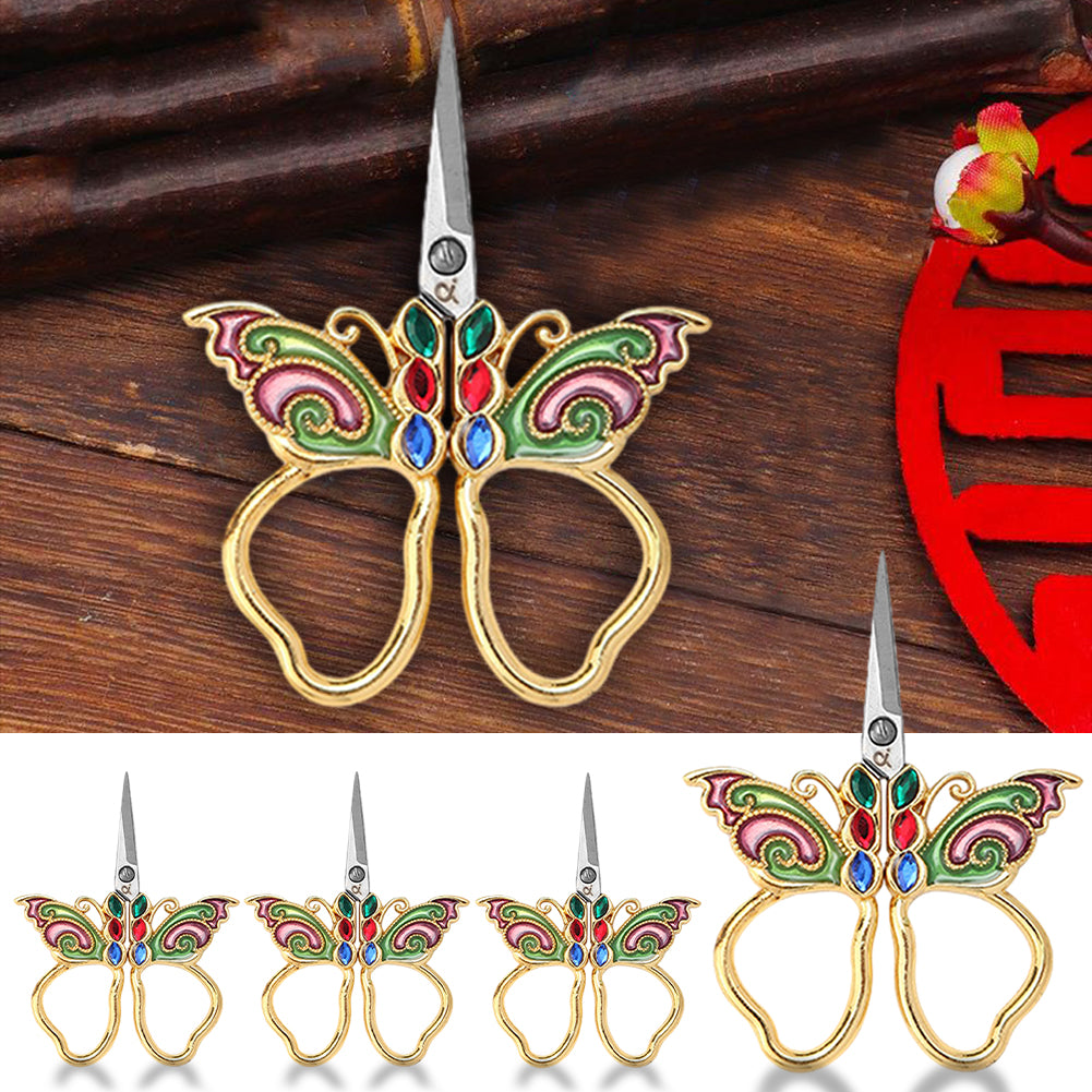 Vintage Butterfly Shape Embroidery Craft Scissors 10.9x5.9cm (Gold Purple Green)