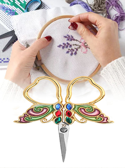 Vintage Butterfly Shape Embroidery Craft Scissors 10.9x5.9cm (Gold Purple Green)